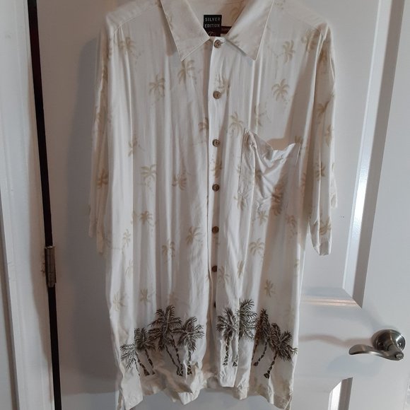 Quicksilver Silver Edition Palm Tree Tropical Mens Shirt Short Sleeve - Picture 8 of 9